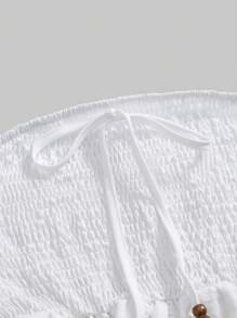 ROMWE Hippie 女士双层刺绣串珠衬衫，夏季假期 - 白色 - 查看 4