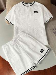 2pcs Kids Boy Casual Sports Textured Crew Neck Loose Sweatshirt And Shorts Set, Versatile Outfit For Spring/Summer Outdoor Play - White - View 8