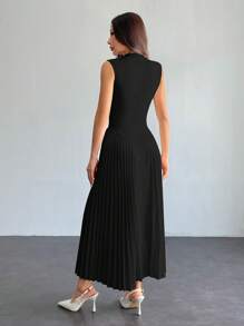 SHEIN PETITE 女士优雅褶皱紧身 A 字形连衣裙 - 黑色 - 查看 2