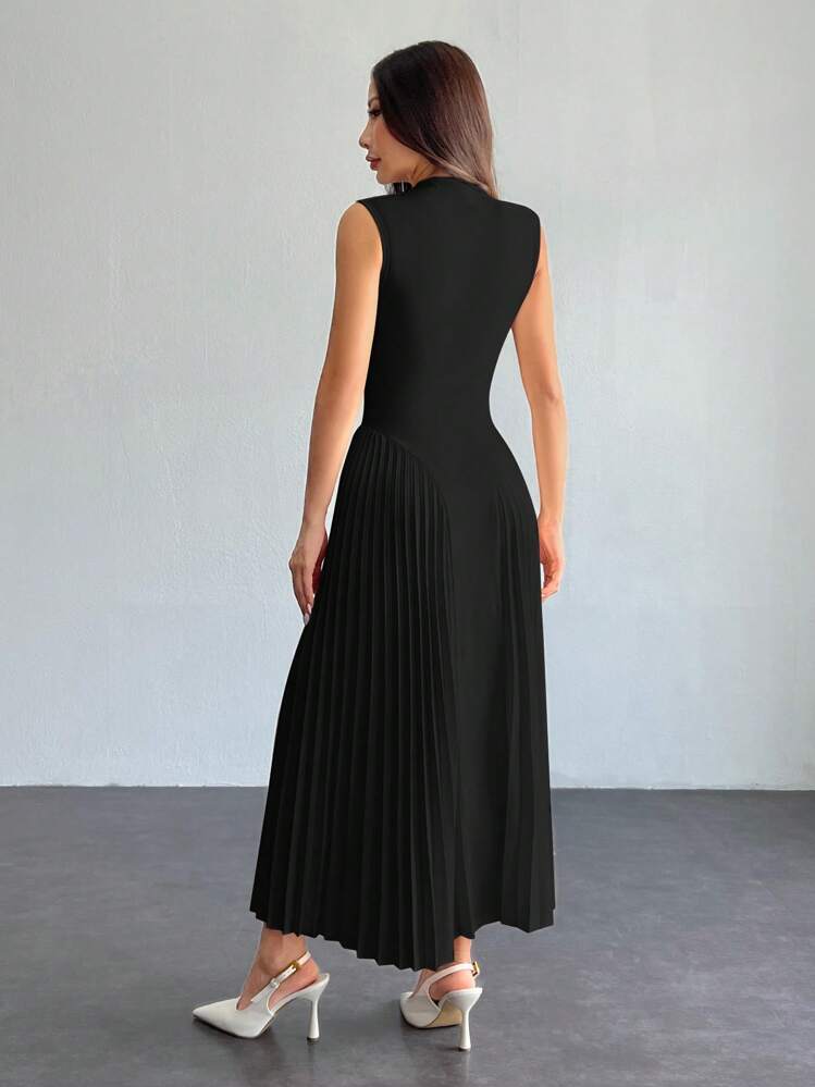 SHEIN PETITE فستان أنيق للنساء بتصميم ضيّق وطبقات متطاول على شكل حرف A - الأسود - مشاهدة 2