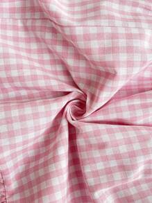 SHEIN Váy bầu họa tiết kẻ caro cổ tim viền bèo nhún thường ngày, dành cho tiệc chào đón em bé - Hồng - Xem 8