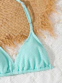 Tween 女童褶皱三件套比基尼套装，带蝴蝶结裙，时尚休闲优雅，适合游泳、度假、夏季 - 綠色 - 查看 3