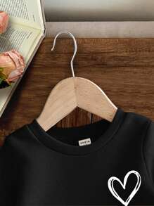 SHEIN 女宝宝针织柔软套头休闲装，厚款，适合秋冬季 - 黑色 - 查看 3