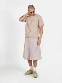 SUMWON Textured Knit Short Sleeve Sweater, Regular Fit Casual Knitwear, Square Pattern Summer Top, Classic Everyday Pullover For Spring, Light Weight Knitted T-Shirt Style - Apricot - View 3