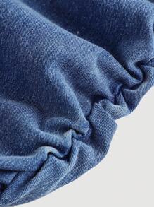 SHEIN Girlism 青少年女孩 Y2K 时尚春夏假期石洗紧身连衣裙，分层蝴蝶结细节，女孩夏季太阳裙海滩波西米亚风音乐会狂欢节服装 - 中等水洗藍 - 查看 4