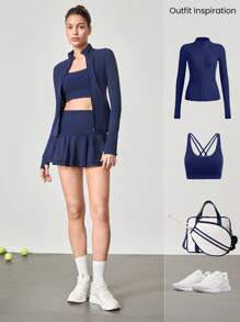 GLOWMODE Falda de tenis con pantalón corto incorporado, cintura alta, control de abdomen, malla transpirable y de secado rápido FeatherFit™-Air, bolsillos laterales, grips antideslizantes, apta para tenis, golf, pickleball y uso diario, de 5 pulgadas de largo