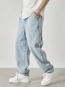 Claim Dot Men's Light Blue Washed Loose Straight Leg Casual Jeans, Urban Chill - Light Wash - View 5