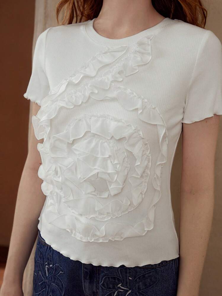 RUFFLE KNIT SHORT SLEEVE T-SHIRT