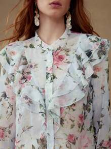 MOTF PREMIUM Blusa con estampado floral y volantes - Multicolor - Ver 2