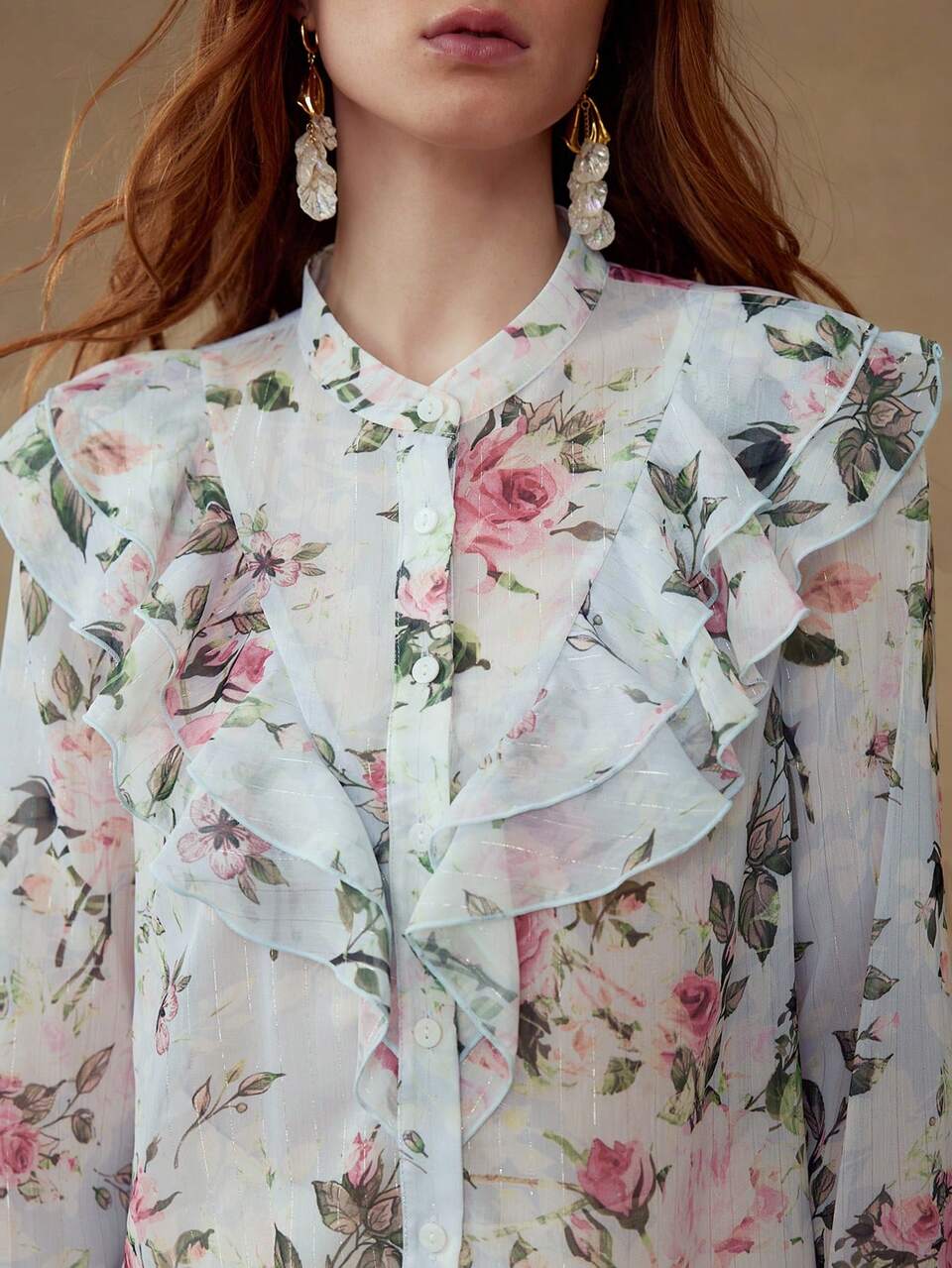 RUFFLE FLORAL PRINT BLOUSE