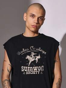 SUMWON Sleeveless Tank Retro Western Cowboy Society Graphic Print T-Shirt Festival Streetwear Muscle Tank Top Vintage Summer Athletic Workout Vest