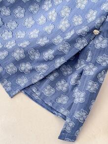 SHEIN Frenchy Plus Size Casual Resort Blue Cutout Split Skort - Blue - View 5