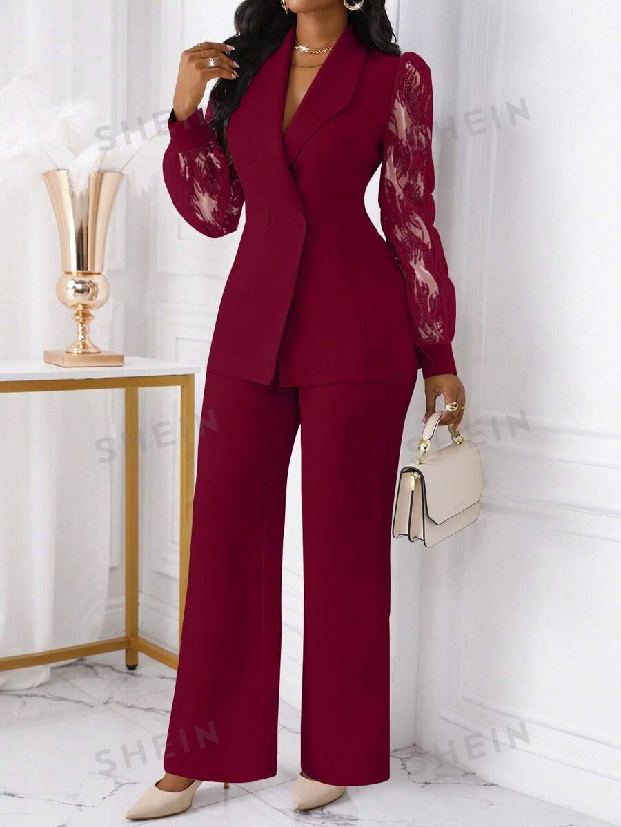 Xyvia Set de 2 piezas con top ceñido al Body con detalle de botones y encaje en la cintura para mujer - Burdeos - Ver 1