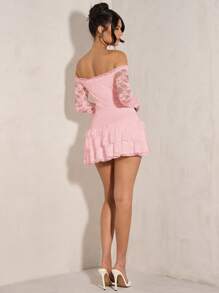 SHEIN BAE Vestido mini ajustado con hombros descubiertos, volantes de encaje para mujer, para primavera/verano