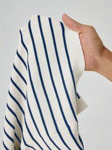 SHEIN PETITE Women's Lapel Preppy Striped Button-Down Sweater - Multicolor - View 7