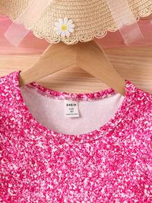 Tween Girls Loose Fit Dress With Bow, Rabbit Print, Faux Sequin Printed Sleeves, Mesh Ruffle Hem, Pink - Multicolor - View 5