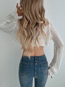 INAWLY Fashionable Hollow-Out Short Knitted Cardigan, Spring/Summer Fall Cloth For Women