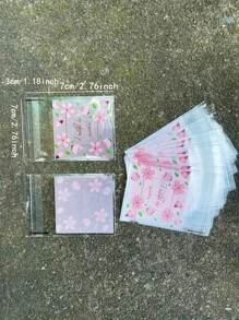 SHEIN 100 个粉色花卉印花 Opp 自粘袋，浪漫粉色花朵和绿叶印花小礼品包装袋，适合派对、生日等活动装饰情人节、情人节婚礼、生日 - 彩色 - 查看 6