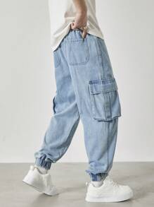 Manfinity EZcore Men's Light Blue Washed Leisure Cuffed Ankle Jeans, Urban Chic - Light Wash - View 2