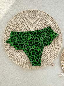 SHEIN Swim Springbreak New Leopard Print Ruffle Trim Sexy Women Bikini Bottom - Green - View 2