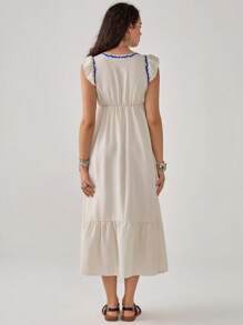 SHEIN Unity Damen Frühling Sommer Boho Urlaubskleid ärmellos A-Linie Maxi Leinenkleid - Aprikosenfarben - Übersicht 7