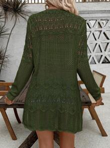 SHEIN LUNE Women's Openwork Knitted Cardigan, Casual For Vacation Fall Winter Cloth For Women