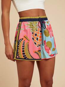 Travachic Women's Vacation Pineapple Print Drawstring Waist Loose Casual Shorts - Multicolor - View 6