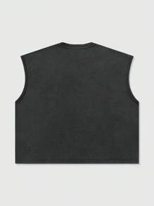 ROMWE MEN Grunge Punk Men's Skull Printed Boxy Fit Washed Vintage Print Tank Top, For Concert - Black - View 2