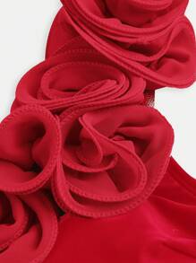 Swim Oasis Women's Luxury Metal Shiny Rose Decor Elegant 1-Piece Set For Summer Beach Vacation - Red - View 6