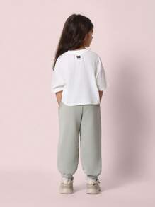 SUMWON 青少年运动休闲夏季套装短款上衣慢跑裤运动衫套装松紧腰运动服休闲运动训练服 - 灰色 - 查看 2