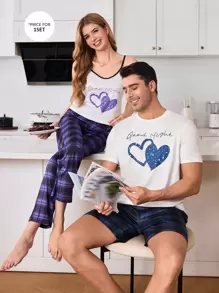 CoupledUp Men's Heart & Galaxy Pattern Print Pajama Set, Couples Loungewear - Multicolor - View 1