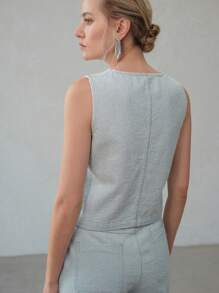 MOTF PREMIUM 洗水纽扣牛仔背心 - 霧霾藍 - 查看 2