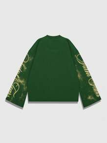ROMWE MEN Goth Men's Religious Jesus Printed Pullover Hoodie, Suitable For Daily Wear, Spring/Summer - Olive Green - View 2