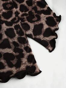 SHEIN Girlism Teen Girl Leopard Print Knitted Mesh Hem Slit Ruched Bandeau Tank Top