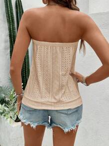 Breezaya Women's Casual Solid Color Hollow Out Embroidery Bandeau Top - Khaki - View 2