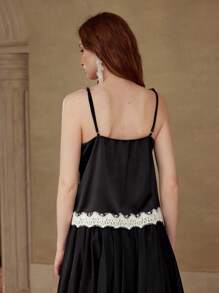 MOTF PREMIUM CONTRAST LACE COLORBLOCK CAMI TOP - Black and White - View 4