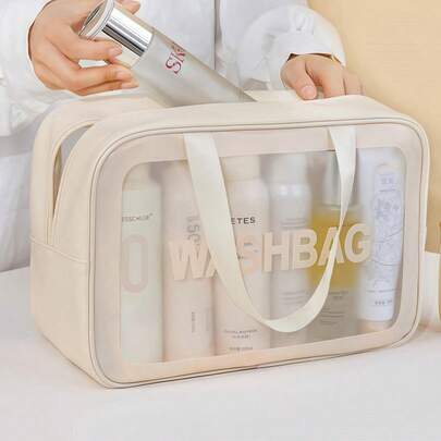 1/3pcs Waterproof Toiletry Bag ,Makeup Bag, Large Clear Makeup Bags,Cosmetic Organizer ,PVC Thickened Wash Bag For Travel & Bathroom Storage,Skincare Storage Pouch Portable Travel Bag ,Large Capacity(White)