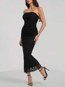 SHEIN Tall 优雅性感蕾丝露肩紧身二合一抹胸长裙