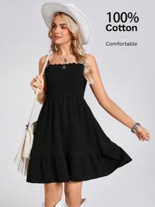 SHEIN LUNE Váy ngắn xếp lớp màu đen dành cho nữ, trang phục đi nghỉ, xuân/hè - màu đen - Xem 2