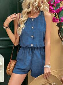 Breezaya Bộ đồ liền thân hở lưng co giãn màu trơn đơn giản giản dị dành cho nữ cổ tròn hở phía trước - Màu xanh lam - Xem 6