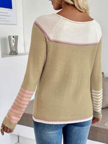 SHEIN LUNE New European & American Stylish Blogger Color Block Loose Oversized Crew Neck Sweater Knit Pullover Fall Winter - Multicolor - View 2