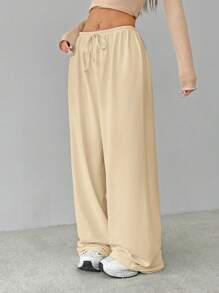 SHEIN Tall Soft White Knitted Home Baggy Pants, Loose Pants - Apricot - View 4