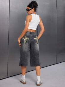 SHEIN ICON 休闲外向型女士牛仔直筒 7/8 裤