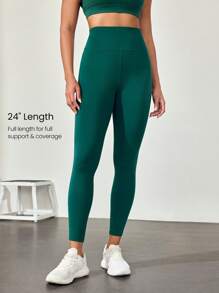 GLOWMODE 24" Powersculpt™ Flattering Butt Seam Reflective Hem Leggings High Impact Workout Running Training Gym - Dark Green - View 2