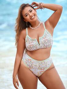 Swim Vcay Ensemble de maillot de bain imprimé 2 pièces, grande taille, maillots de bain bikini de vacances d'été pour femmes