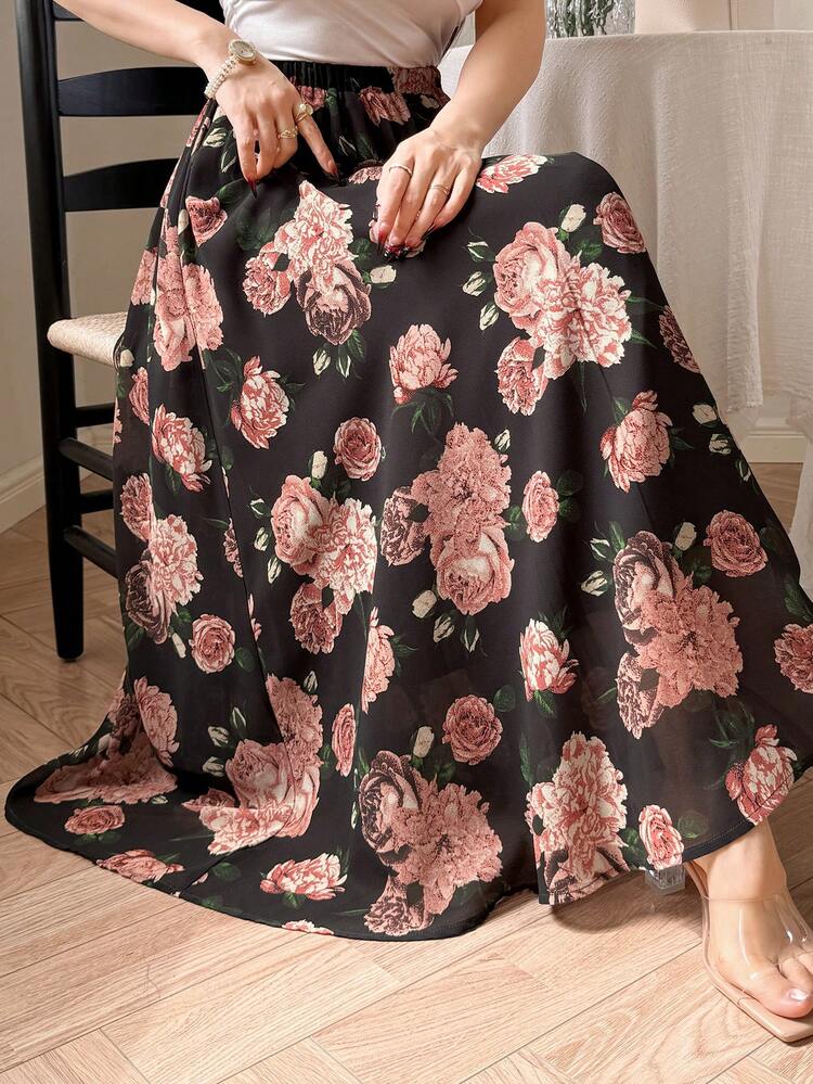 Women's Floral A-Line Skirt, Minimalist And Fashionable, Suitable For Summer