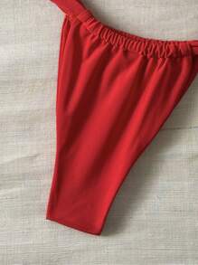 Swim Vcay 女士春假夏季纯色金属露肩抹胸上衣和丁字裤比基尼套装，性感泳装