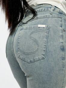 SUMWON WOMEN 高腰叠穿直筒牛仔裤经典 Y2K 风格春夏浅色洗水牛仔裤百搭休闲日常下装 - 藍色 - 查看 7