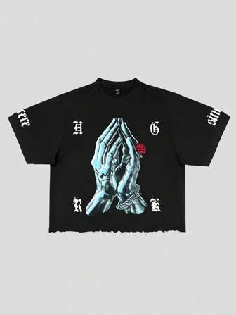 Goth Maglietta oversize in stile vintage, pesante, con stampa vissuta, per uomo