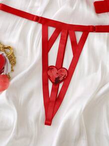 Set de 2 piezas de lencería para mujer con diseño de corazón brillante para el Día de San Valentín - Rojo - Ver 5